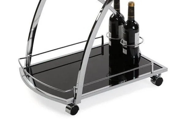 Luxurious Bar Cart Trolley in Nickle Tone with Black Glass