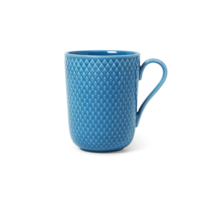 Lyngby Porcelæn Rhombe Color Mug With Handle Set, Blue, 11.2 Oz, 4 Pcs.