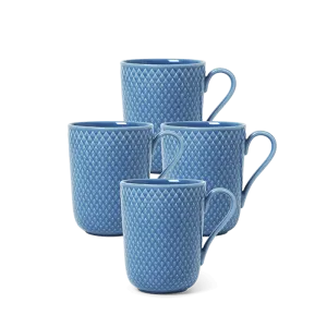 Lyngby Porcelæn Rhombe Color Mug With Handle Set, Blue, 11.2 Oz, 4 Pcs.