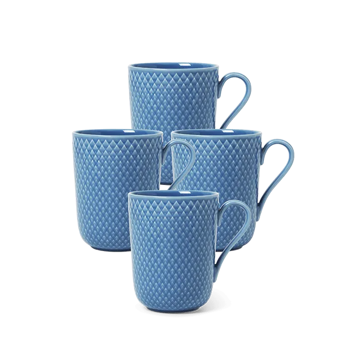 Lyngby Porcelæn Rhombe Color Mug With Handle Set, Blue, 11.2 Oz, 4 Pcs.
