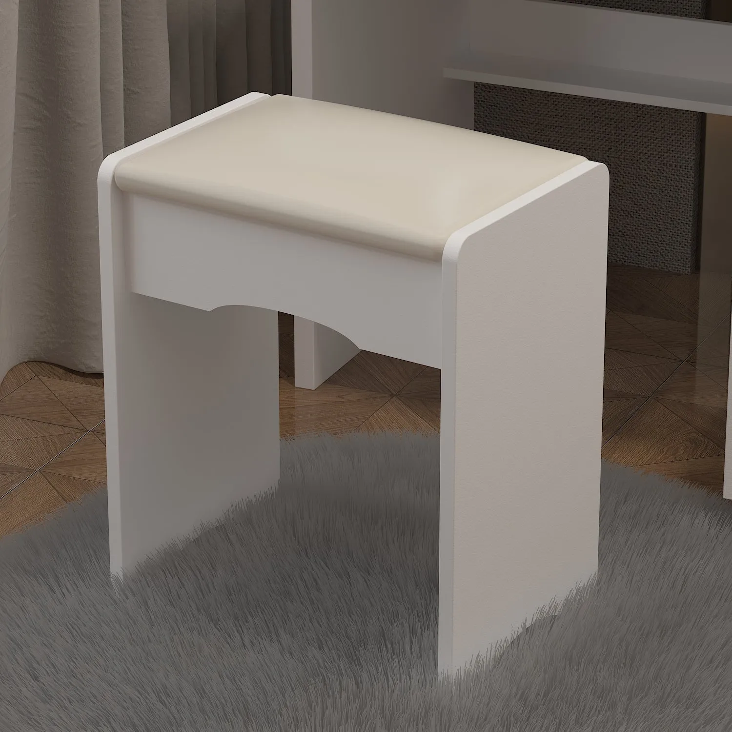 Makeup Vanity Set with Sliding Lighted Mirror, Cushioned Stool, 5 Drawers & Shelves