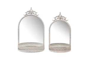 Metal Mirrored Shelf with Gallery and Scroll Detail