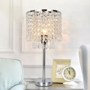 Modern Crystal Chain Draped Table Light with Stylish 1 Head - Bedroom Night Lamp in Polished Chrome