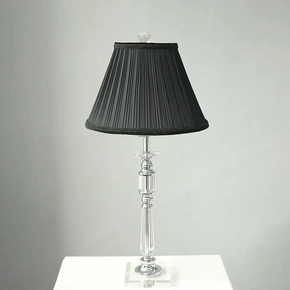 Modern Crystal Glass Candlestick Nightstand Lamp with Clear Light, Black 1-Bulb Night Table Light for Bedroom