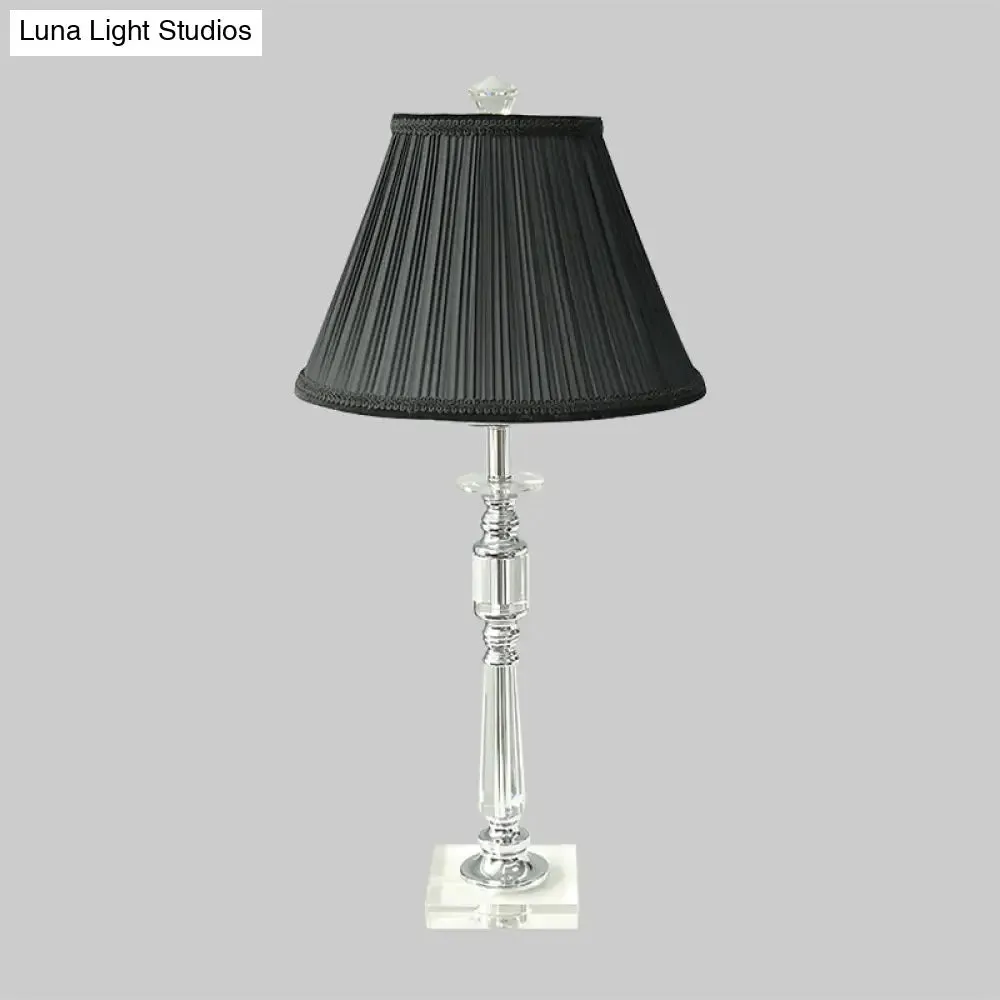 Modern Crystal Glass Candlestick Nightstand Lamp with Clear Light, Black 1-Bulb Night Table Light for Bedroom