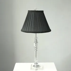 Modern Crystal Glass Candlestick Nightstand Lamp with Clear Light, Black 1-Bulb Night Table Light for Bedroom