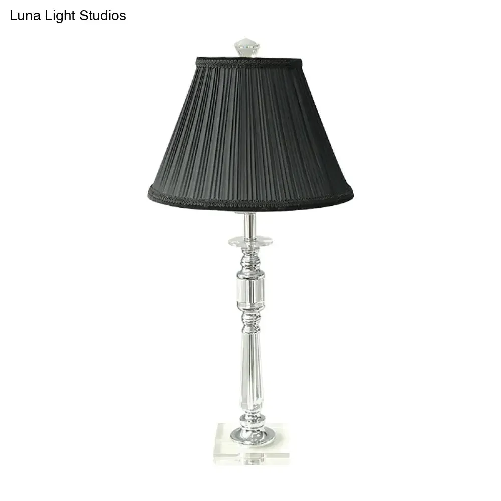 Modern Crystal Glass Candlestick Nightstand Lamp with Clear Light, Black 1-Bulb Night Table Light for Bedroom