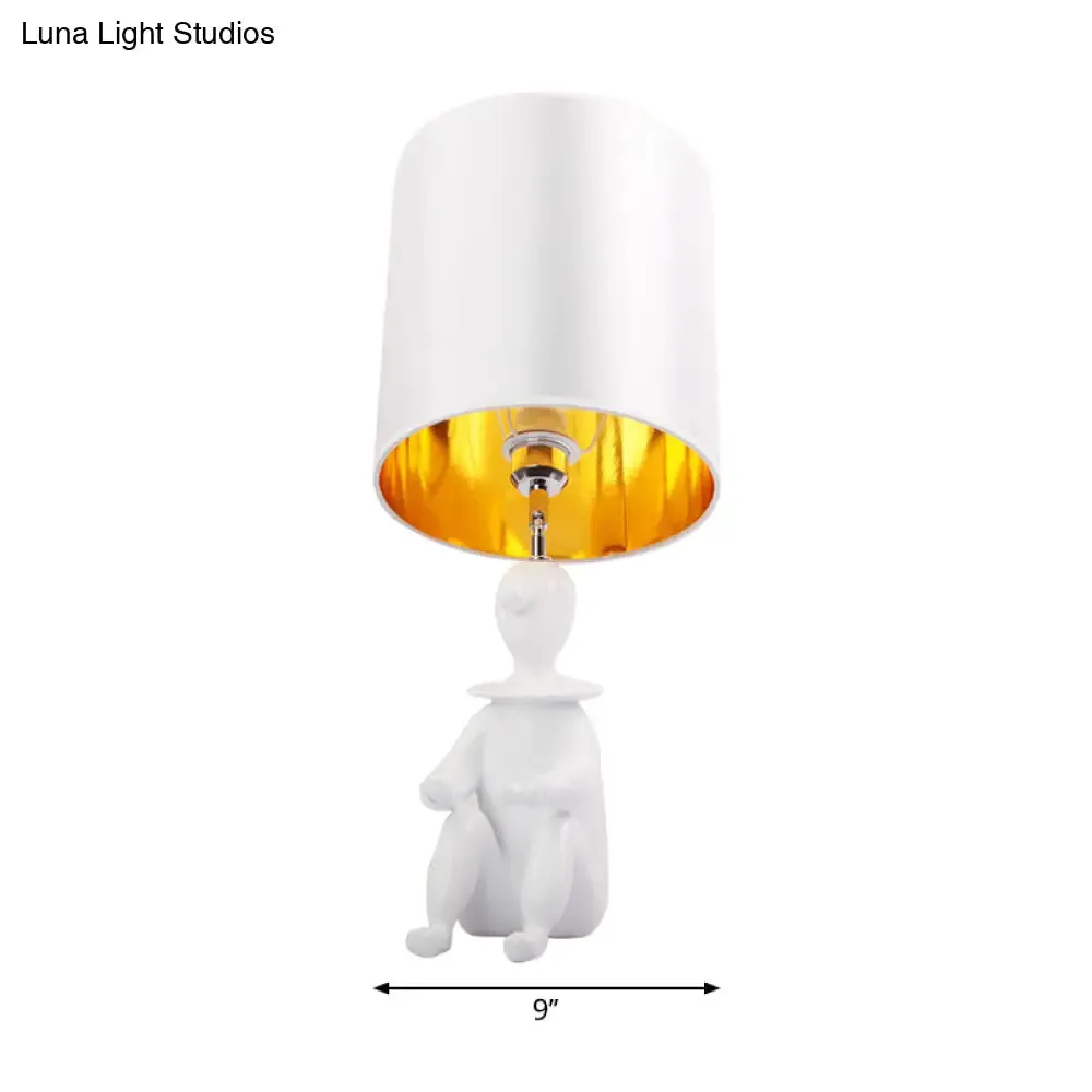 Modern Desk Lamp with Metal Cylinder Design and Sitting Boy, Ideal for Kids' Bedroom