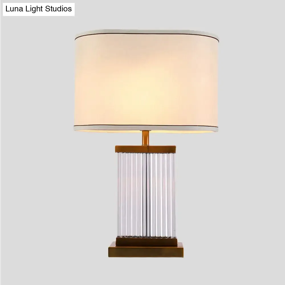 Modern Gold Table Lamp with Beveled Crystal Accent and Fabric Shade