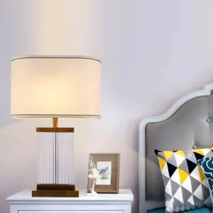 Modern Gold Table Lamp with Beveled Crystal Accent and Fabric Shade