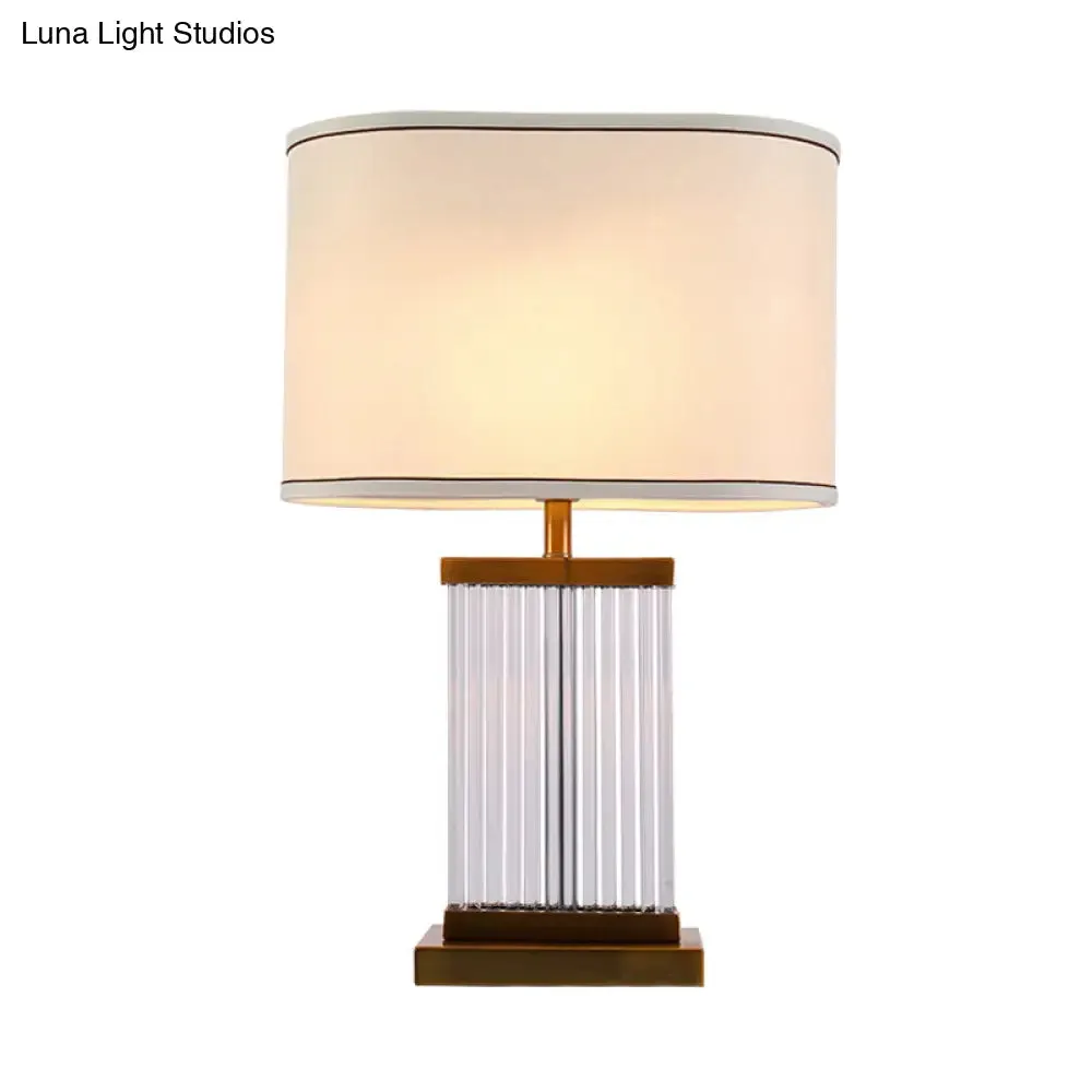 Modern Gold Table Lamp with Beveled Crystal Accent and Fabric Shade