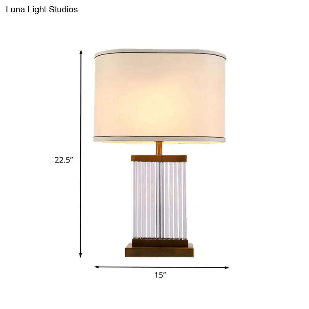Modern Gold Table Lamp with Beveled Crystal Accent and Fabric Shade