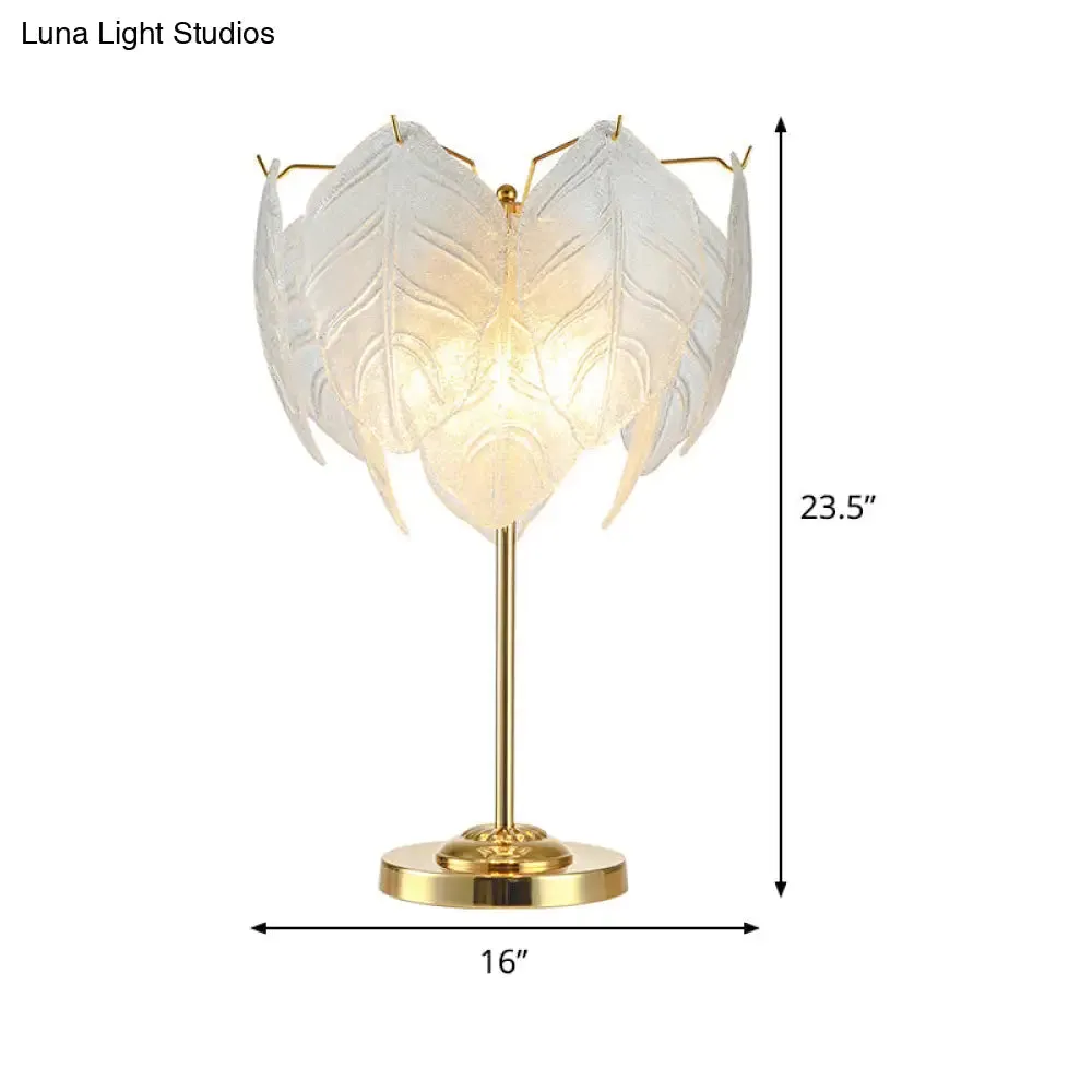 Modernist Hand-Cut Crystal Leaf Reading Light - 3/4 Bulbs, 14"/16" Wide, Gold Nightstand Lamp