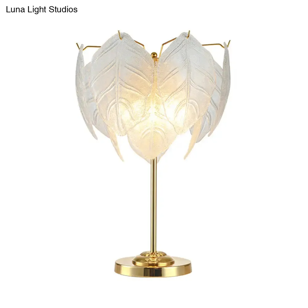 Modernist Hand-Cut Crystal Leaf Reading Light - 3/4 Bulbs, 14"/16" Wide, Gold Nightstand Lamp
