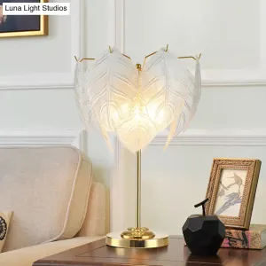 Modernist Hand-Cut Crystal Leaf Reading Light - 3/4 Bulbs, 14"/16" Wide, Gold Nightstand Lamp