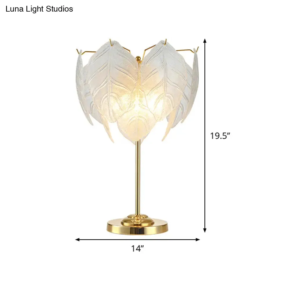 Modernist Hand-Cut Crystal Leaf Reading Light - 3/4 Bulbs, 14"/16" Wide, Gold Nightstand Lamp
