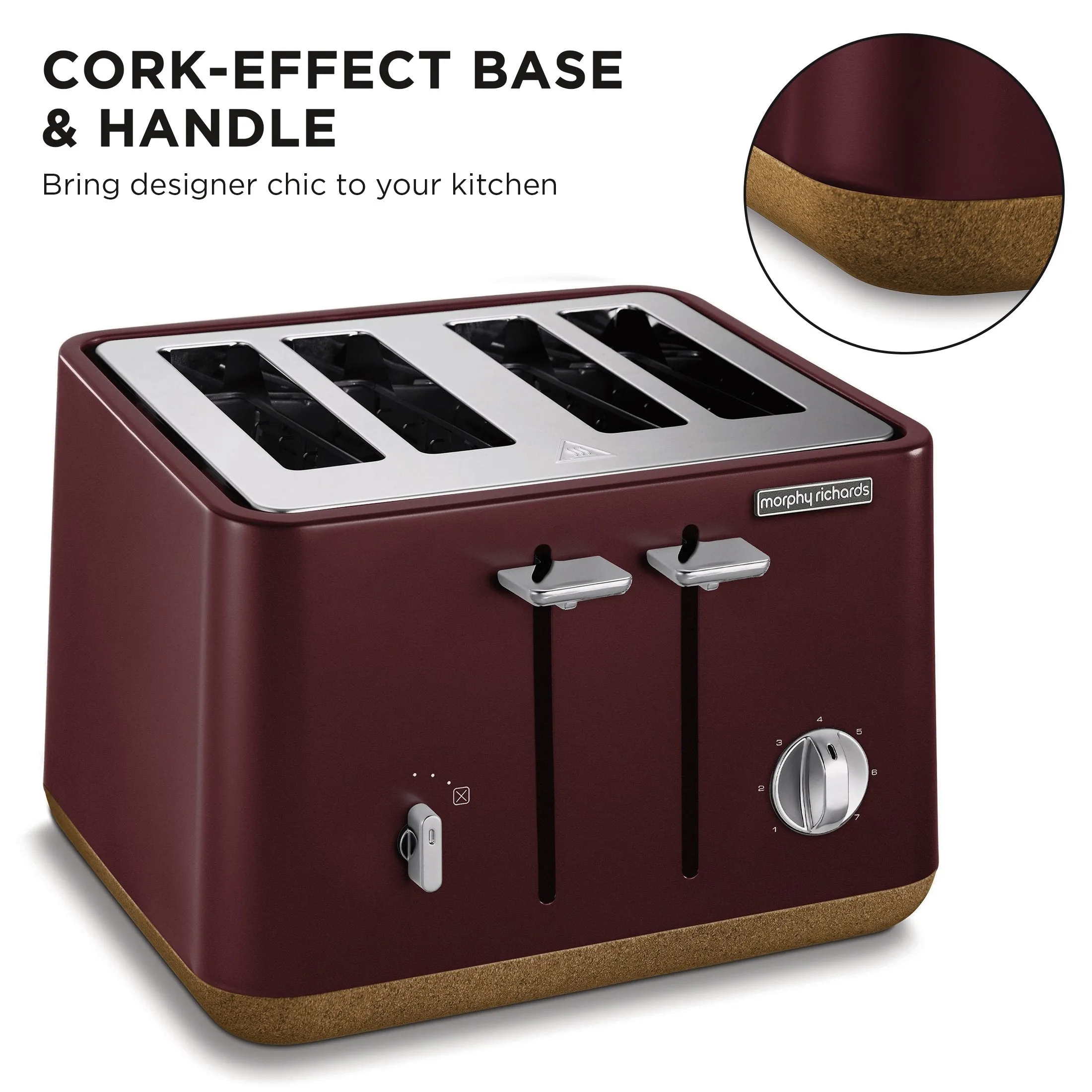Morphy Richards Aspect 4-Slice Toaster Bread Toasting- Maroon & Cork-Effect Trim