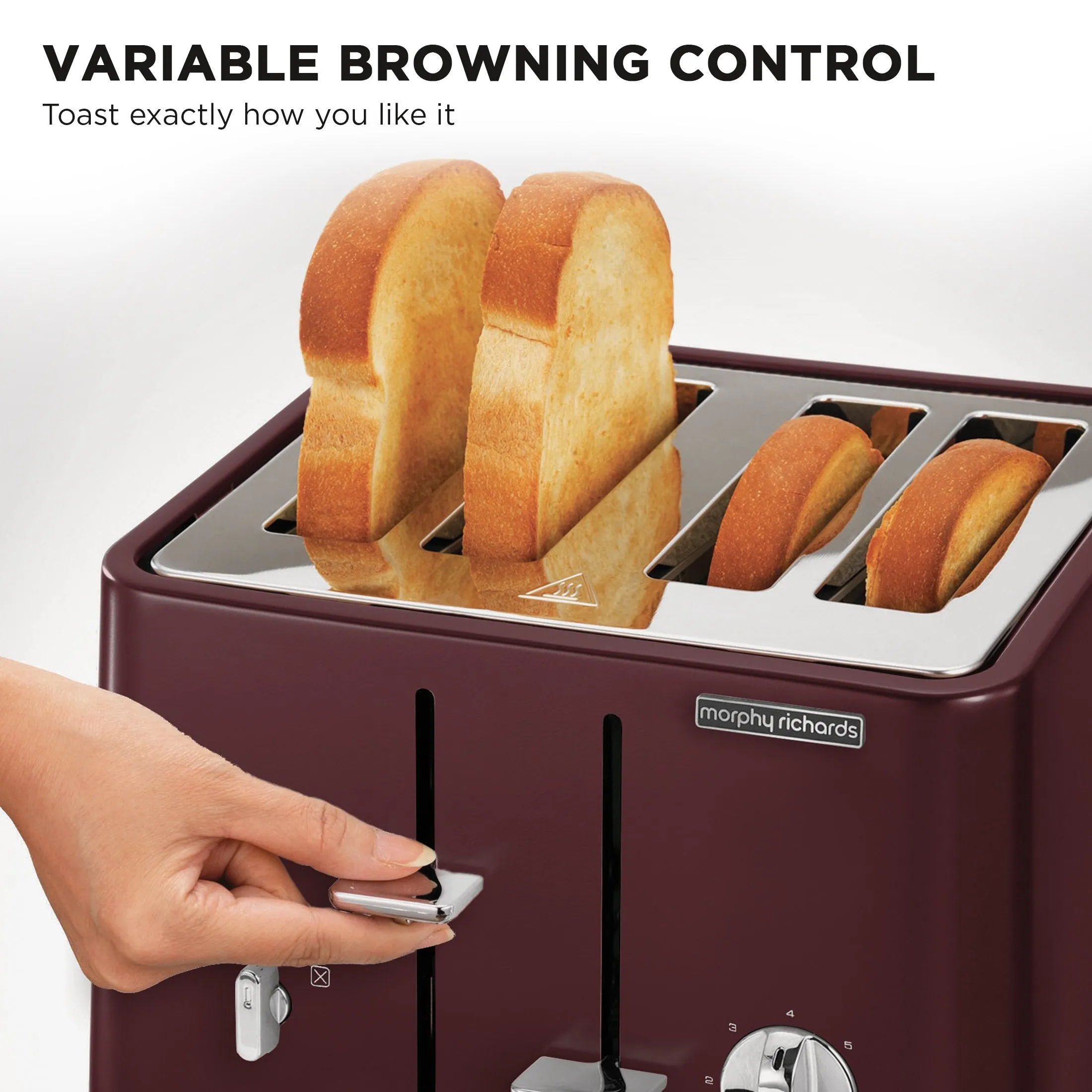 Morphy Richards Aspect 4-Slice Toaster Bread Toasting- Maroon & Cork-Effect Trim