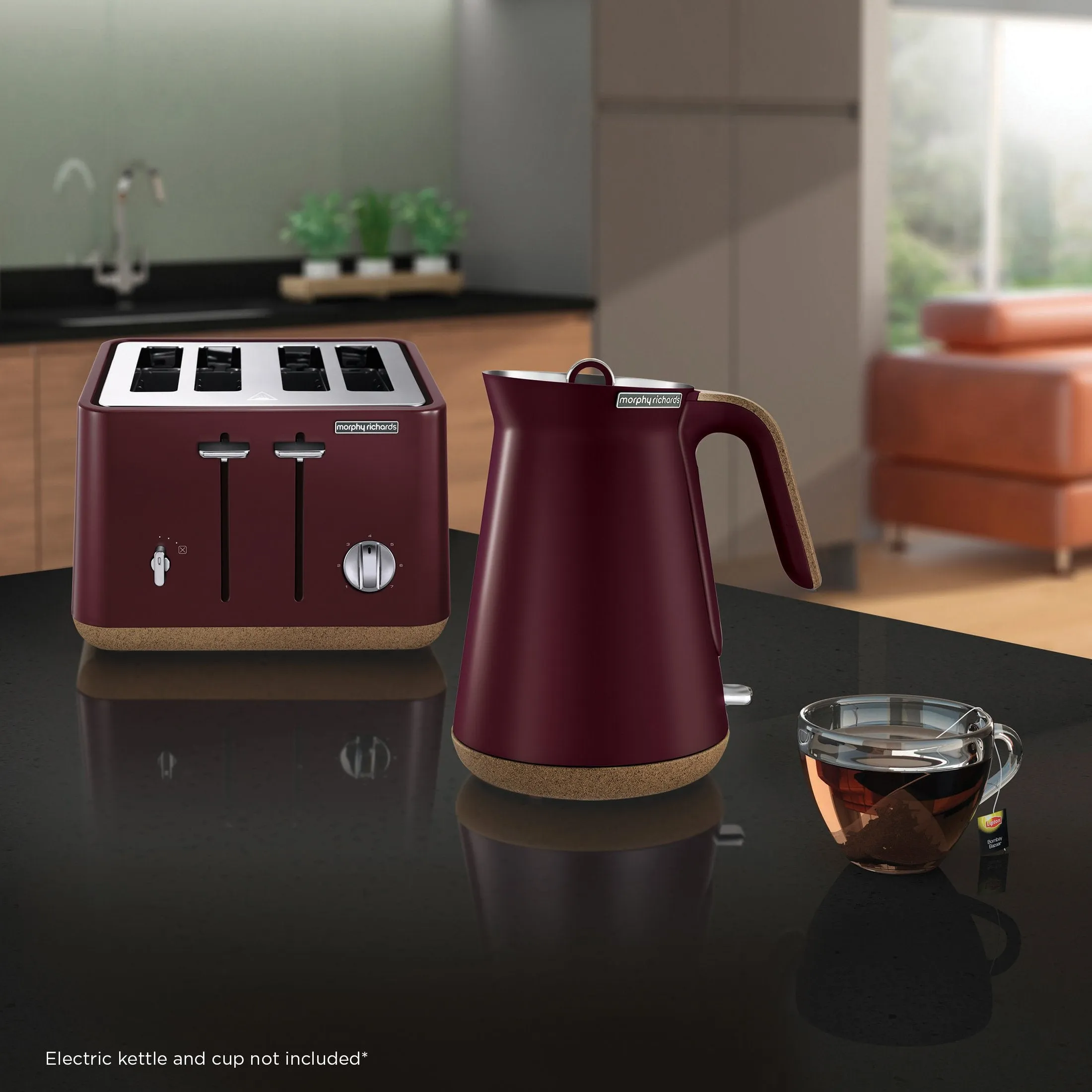 Morphy Richards Aspect 4-Slice Toaster Bread Toasting- Maroon & Cork-Effect Trim