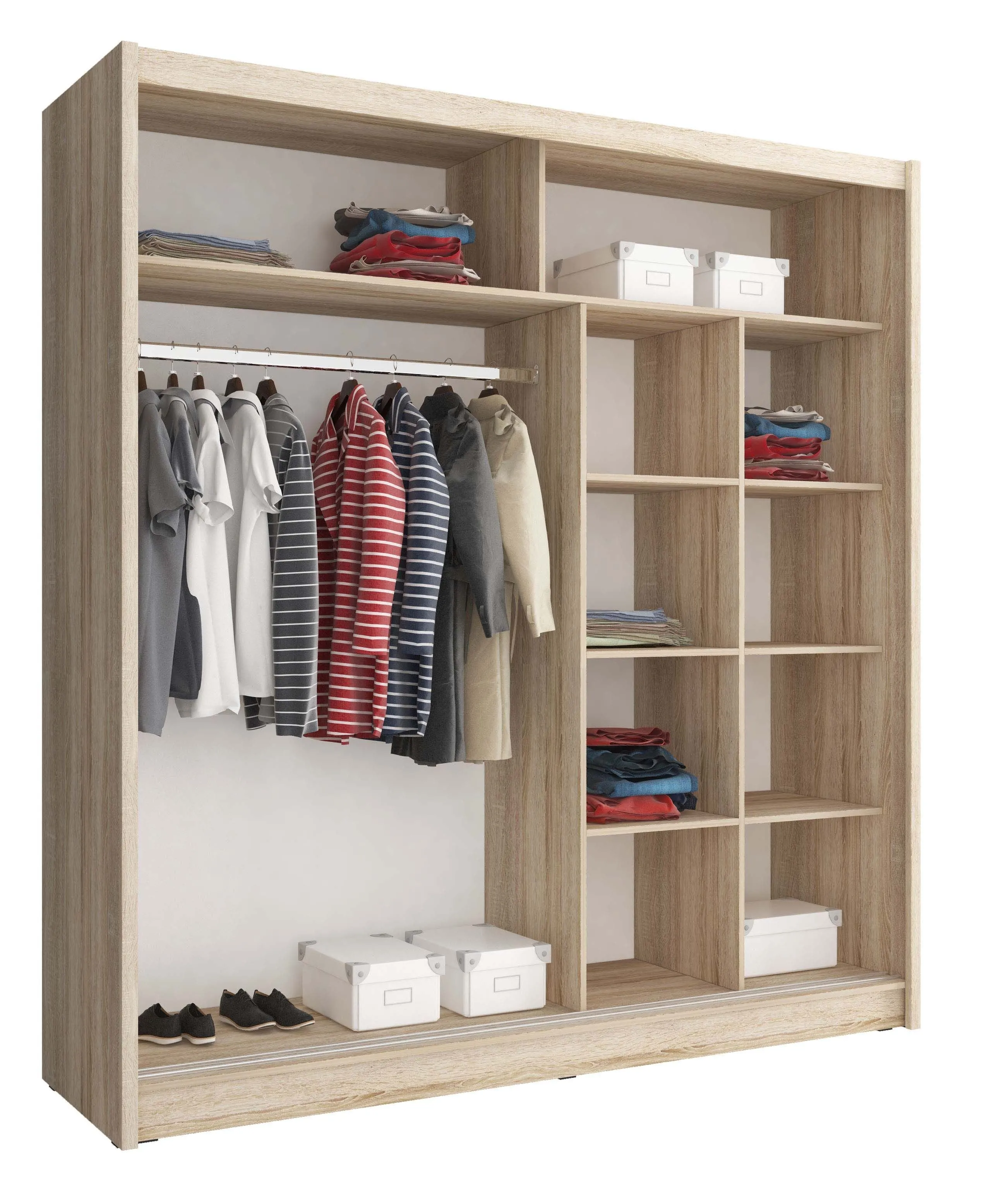 Nord 200cm 2Door Sliding Wardrobe with 1 Mirrored Door - Oak