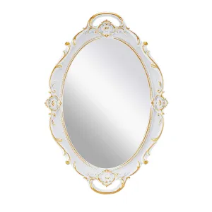 OMIRO Oval Antique Decorative Vintage Carved Hanging Wall Mount Glass Mirror with Engineered Wood, Glass, Acrylonitrile Butadiene Styrene Frame (White, 10 x 15)