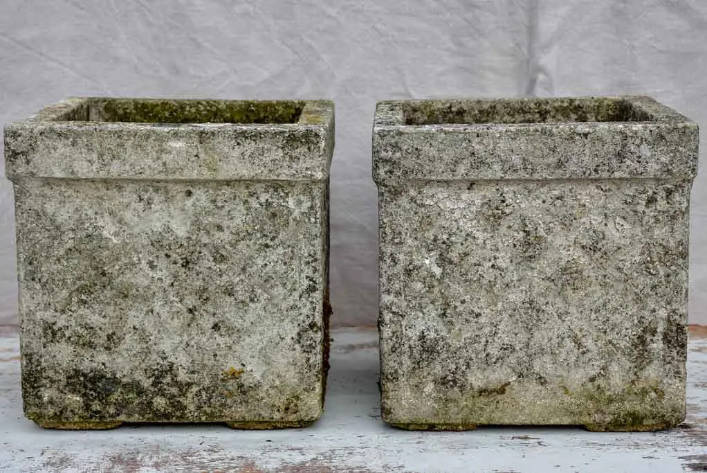 Pair of mid-century concrete garden planters with diamond pattern