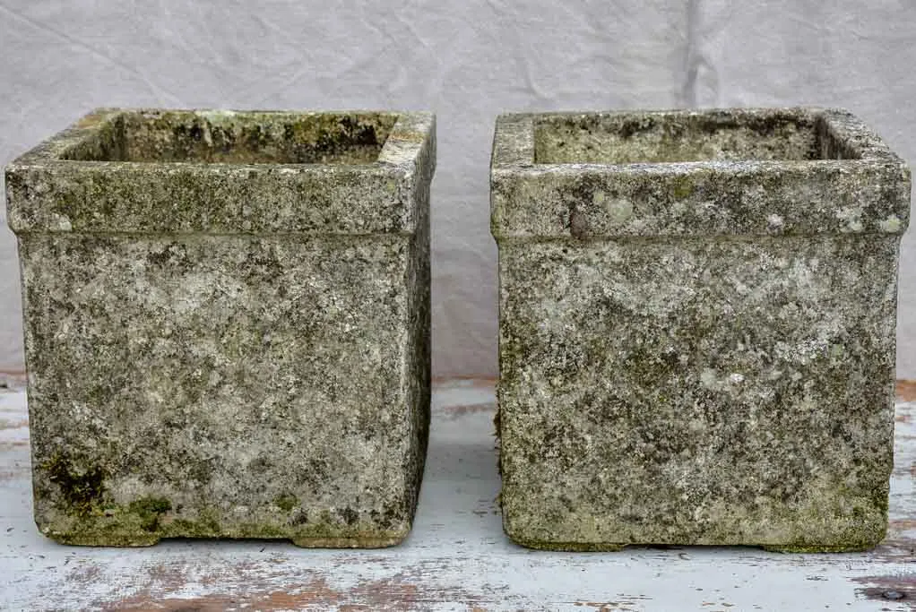 Pair of mid-century concrete garden planters with diamond pattern