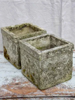 Pair of mid-century concrete garden planters with diamond pattern