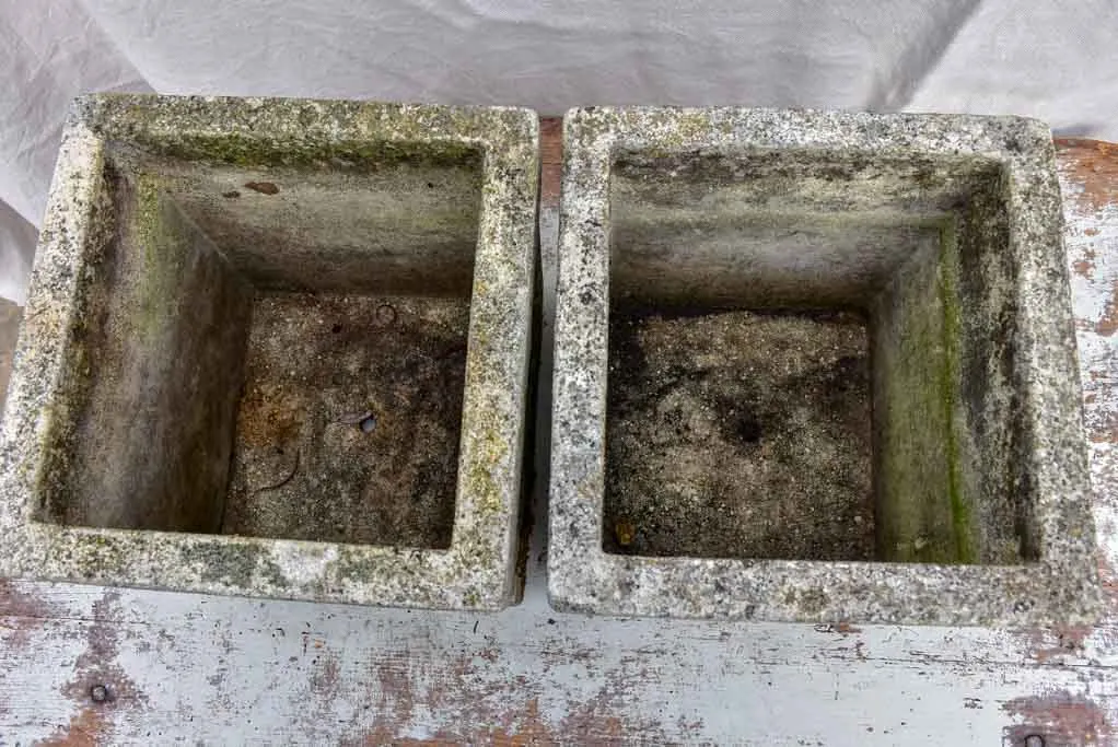 Pair of mid-century concrete garden planters with diamond pattern