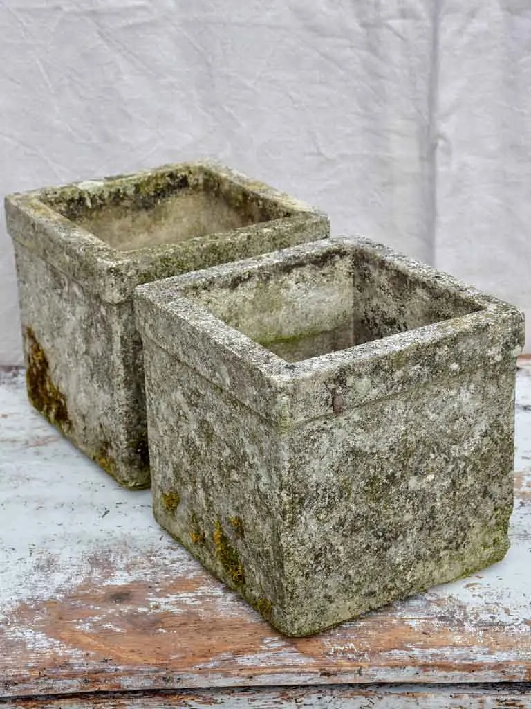 Pair of mid-century concrete garden planters with diamond pattern