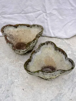 Pair of weathered 1960's garden planters with curved edges