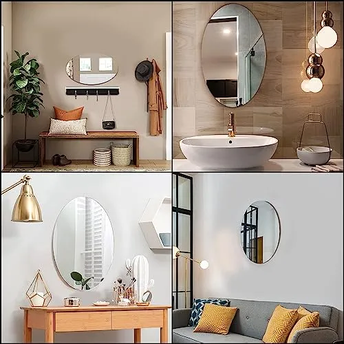 Perfaction Hub Oval Shape Adhesive Mirror Sticker for Wall on Tiles Bathroom Bedroom Living Room Basin Mirror Bathroom Wall Mirror Stickers Unbreakable Wall Mirror