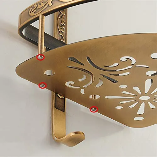 Plantex Aluminium 2 Tier Corner Shelf for Bathroom/Living Room Corner Shelf with Hooks/Premium Bathroom Organizer (Brass-Antique Finish)
