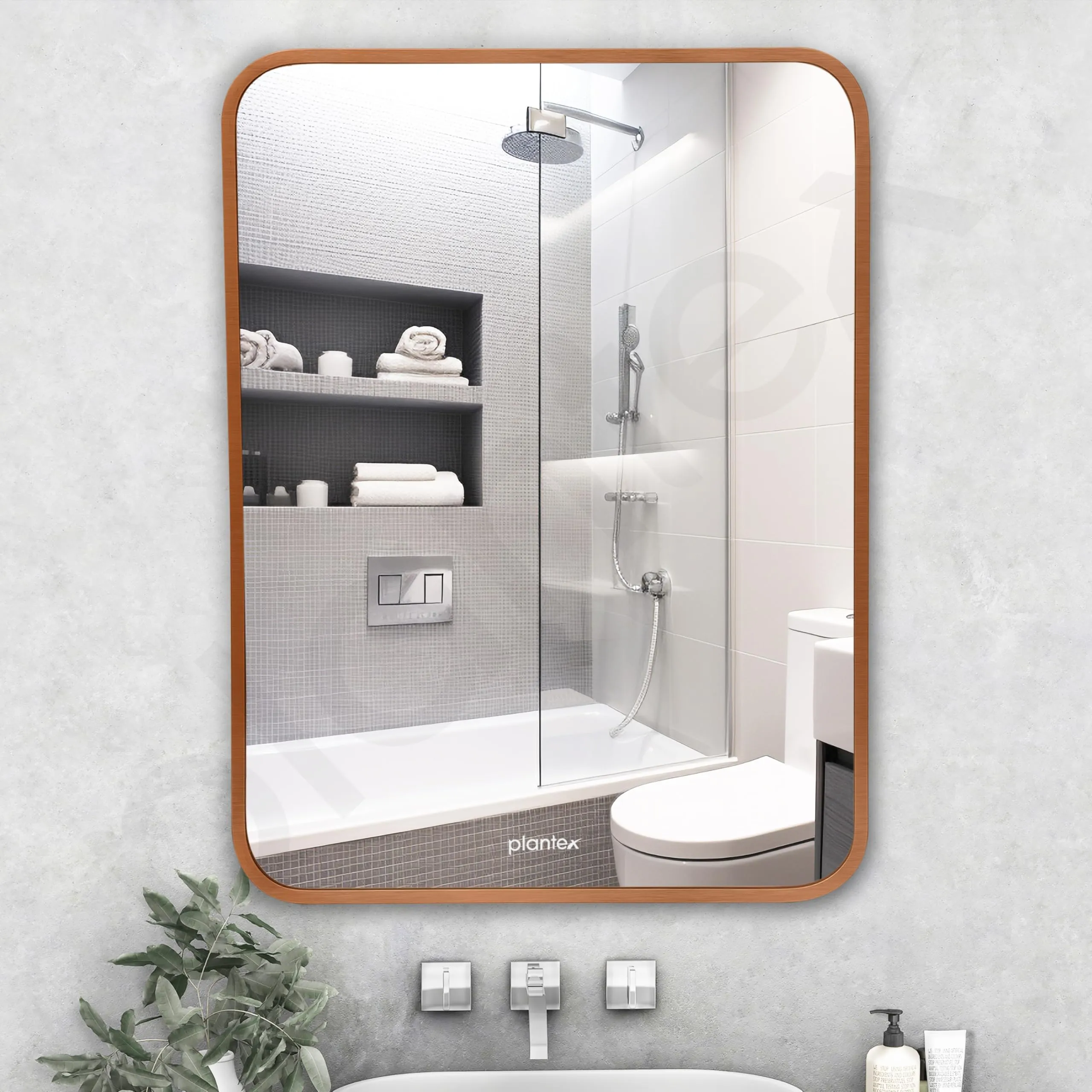Plantex Modern Brushed Finish Aluminium Material Frame Mirror for Wall/Bathroom Mirrors/Mirror for Wash Basin/Wall Mount Mirror for Bedroom/Dressing Room/Living Room/Rectangle Shape (18x24 Inch|Gold)