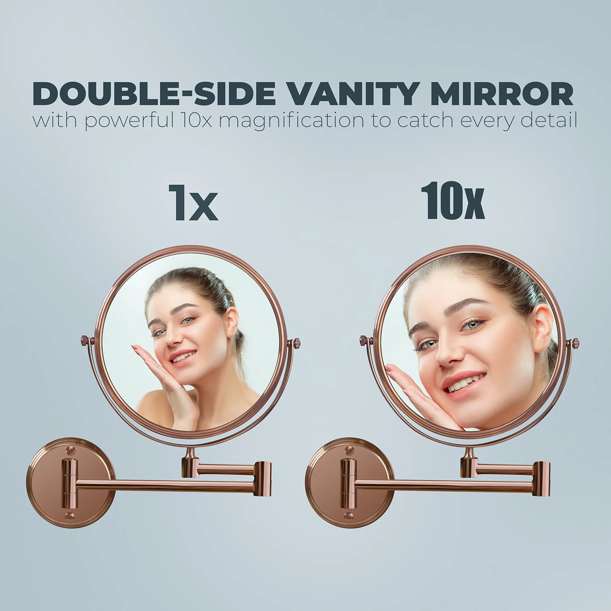 Plantex Premium Brass Magnifying Mirror/Dual Side Swivel Zoom Mirror with 5x/1x Magnification/Vanity Mirror for Bathroom (8 Inches-Rose Gold/Wall Mount)