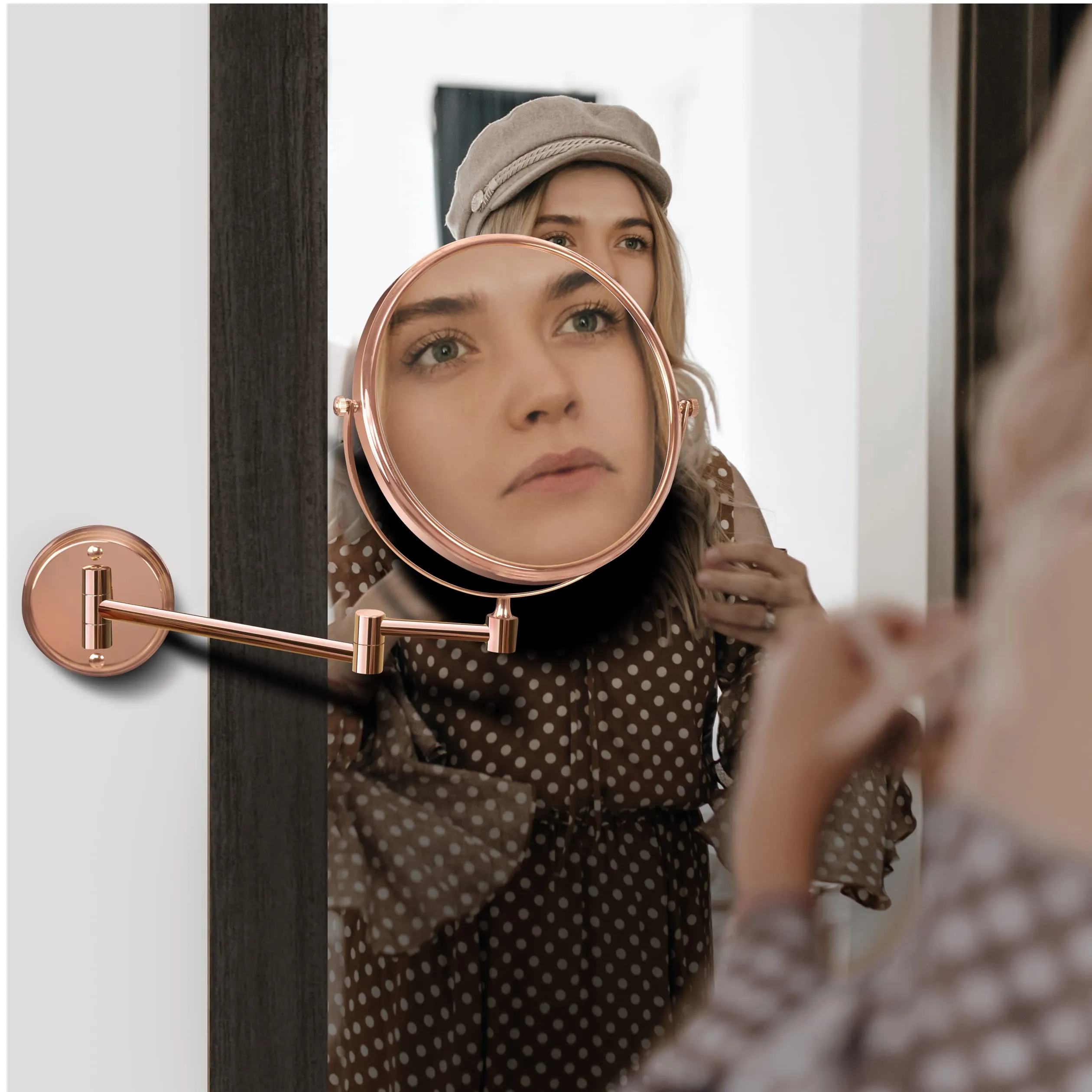 Plantex Premium Brass Magnifying Mirror/Dual Side Swivel Zoom Mirror with 5x/1x Magnification/Vanity Mirror for Bathroom (8 Inches-Rose Gold/Wall Mount)