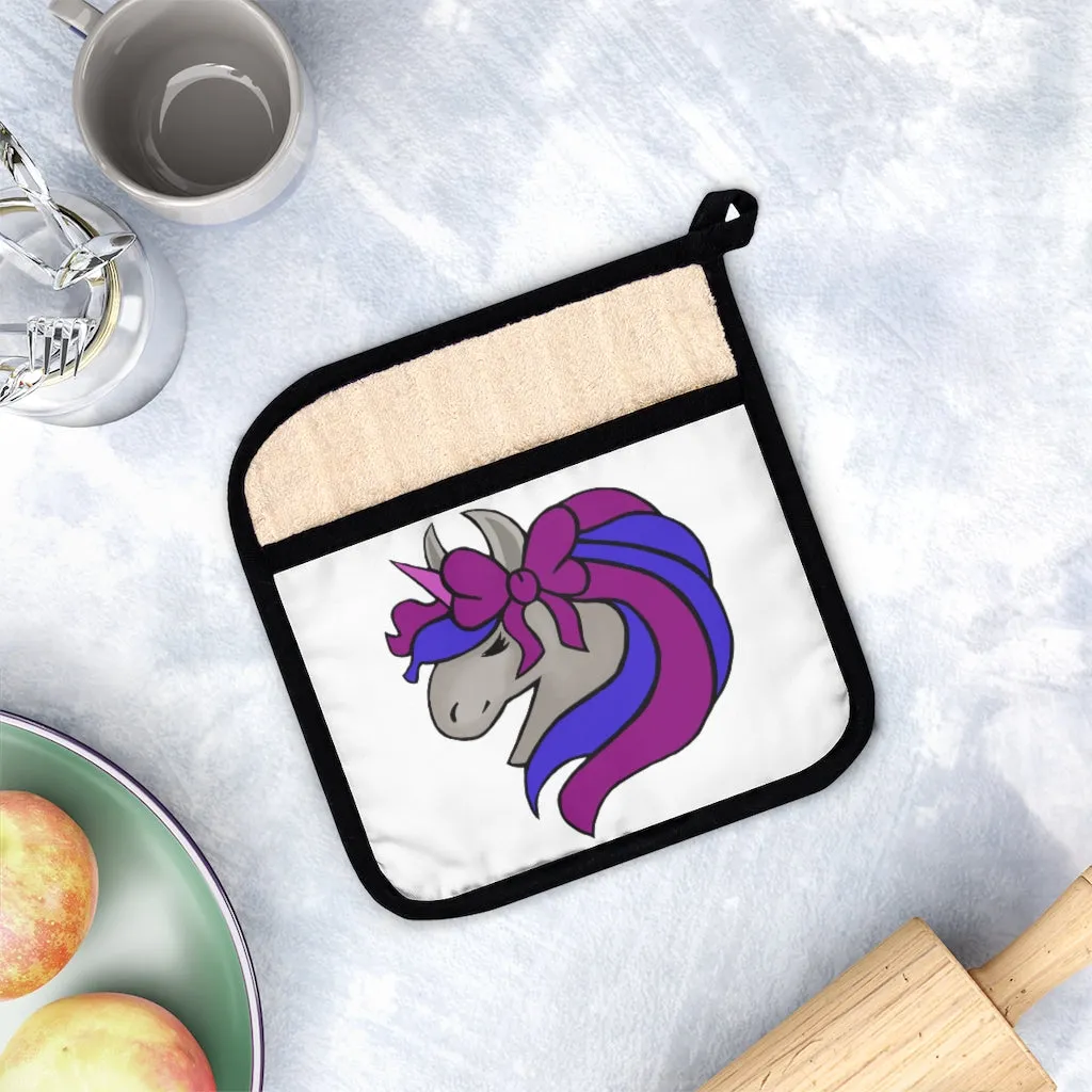 Purple Blue Unicorn Head Pot Holder with Pocket
