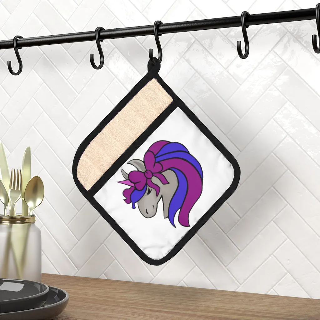 Purple Blue Unicorn Head Pot Holder with Pocket