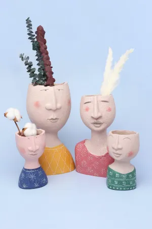 Resin Characteristic Human Family Faces Flower Plant Pot Planter Or Home Decoration Vase