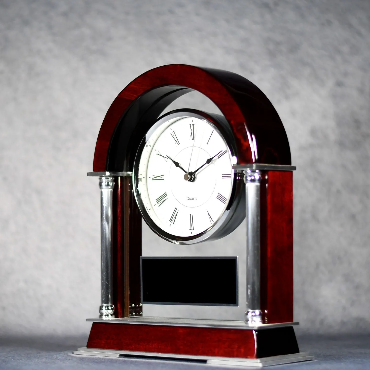 Rosewood and Silver Arched Mantle Clock