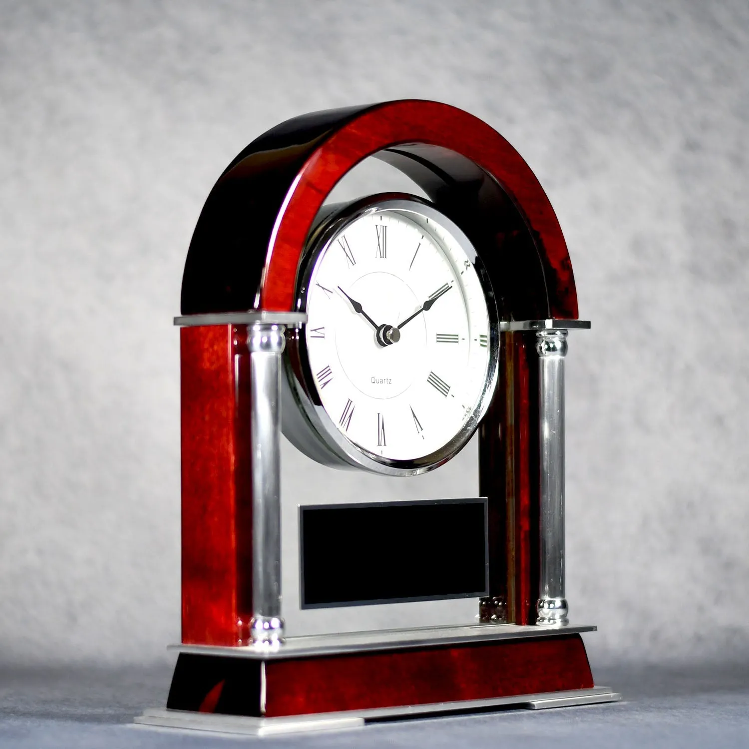Rosewood and Silver Arched Mantle Clock