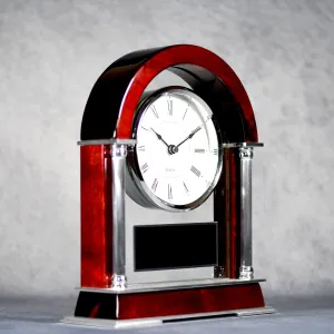 Rosewood and Silver Arched Mantle Clock