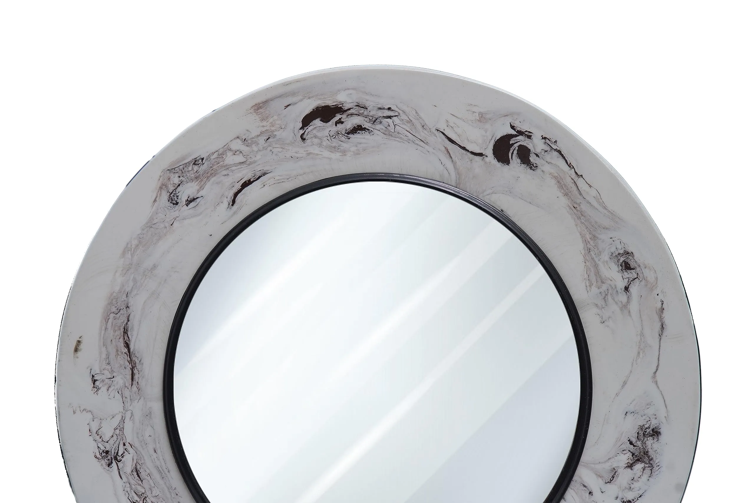 Royal Craft Palace 18 Inch Handcrafted Round Wooden Mirror with a Luxurious Marble Finish