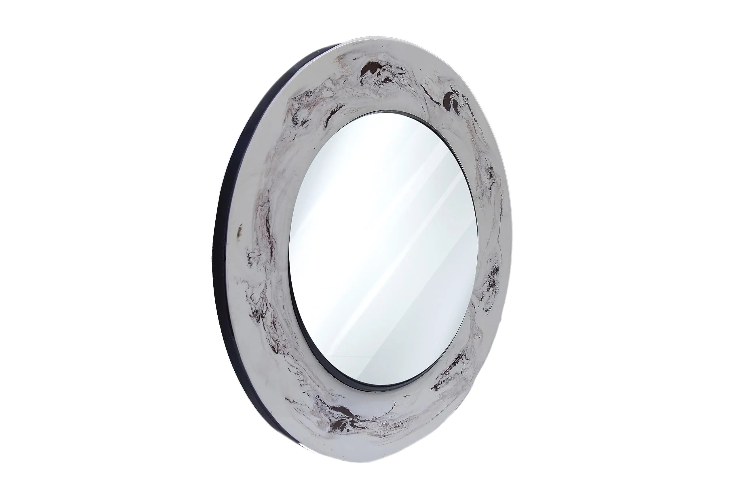 Royal Craft Palace 18 Inch Handcrafted Round Wooden Mirror with a Luxurious Marble Finish