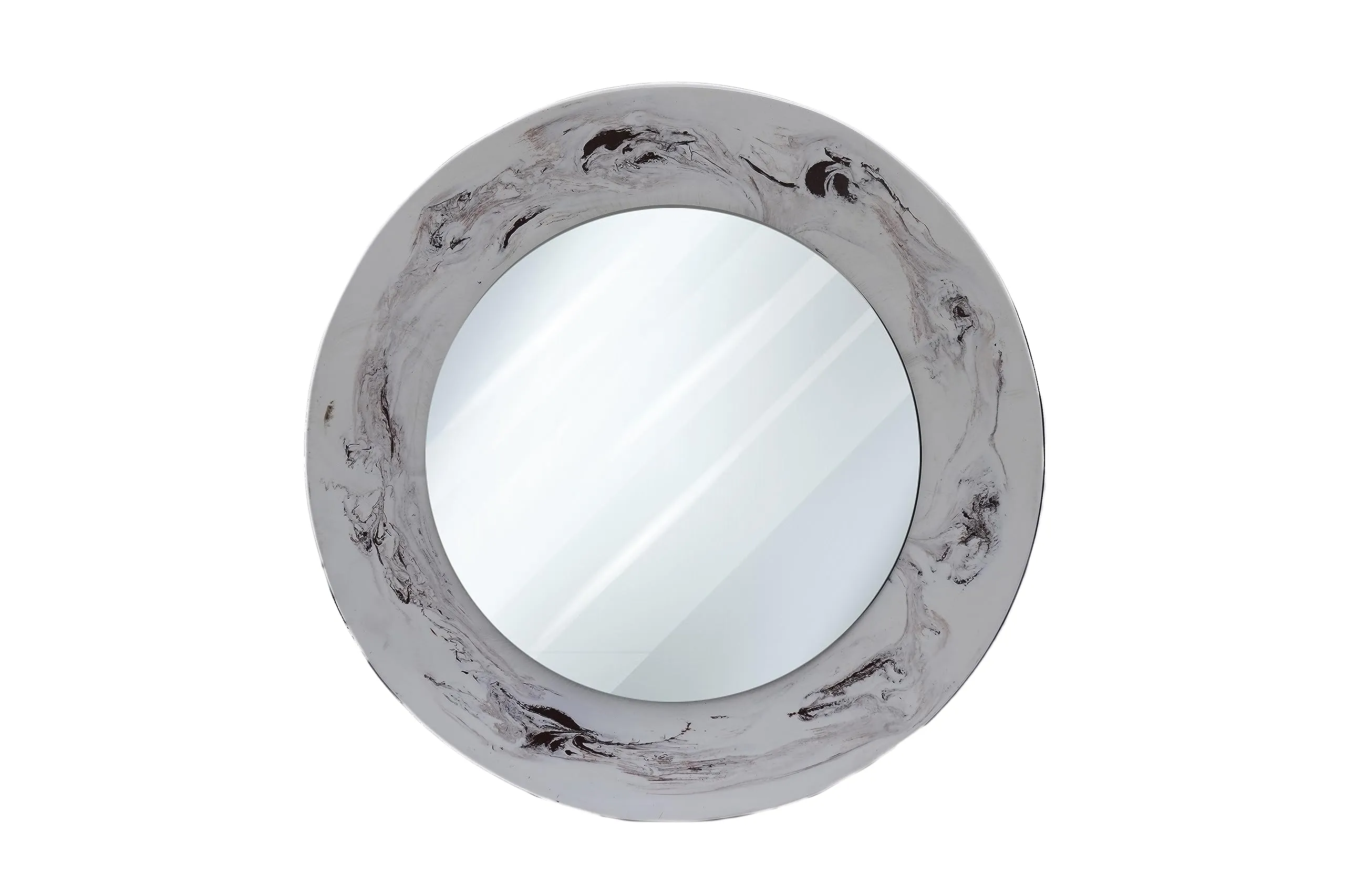 Royal Craft Palace 18 Inch Handcrafted Round Wooden Mirror with a Luxurious Marble Finish