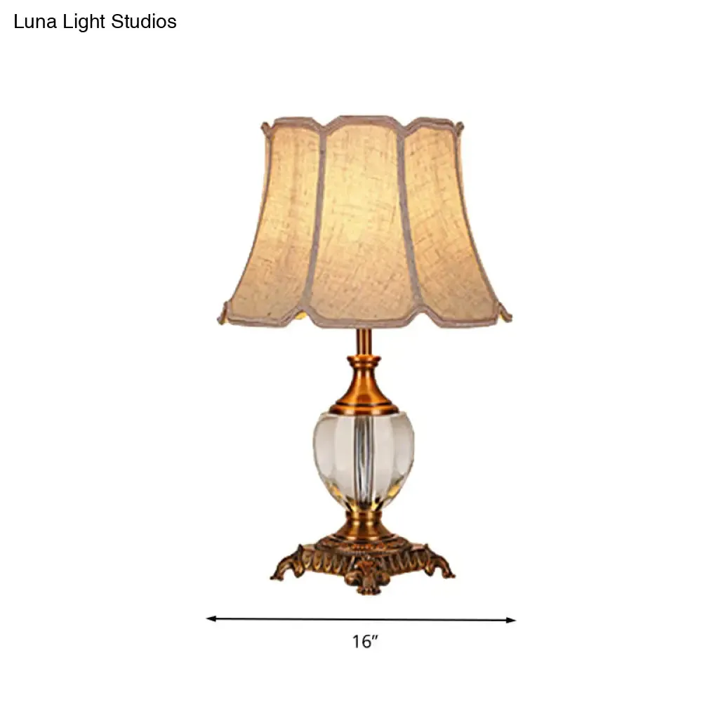 Rustic Paneled Bell Table Lamp - Crystal Nightstand Light in Beige for Bedroom