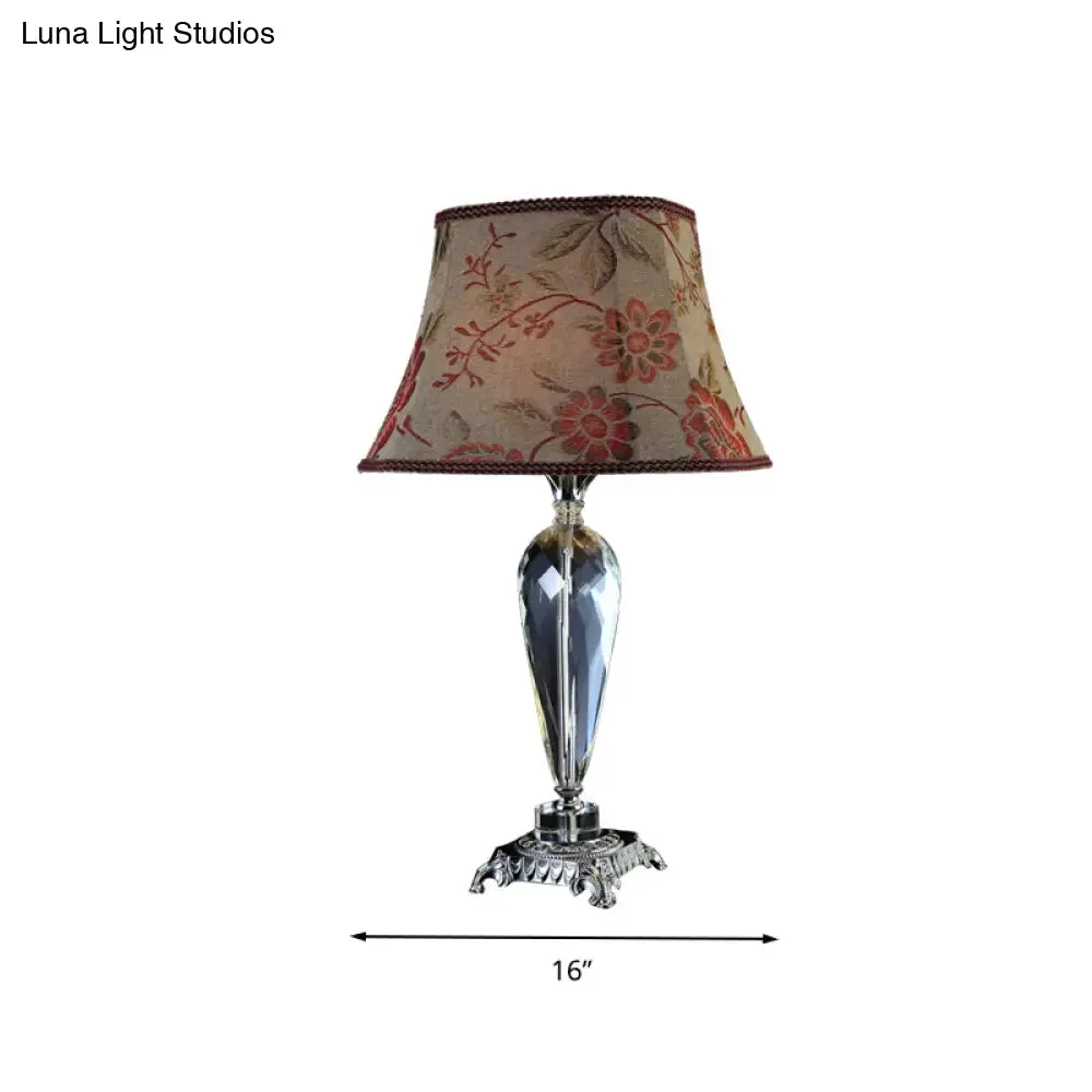 Rustic Single Bulb Night Table Lamp with Flower Design and K9 Crystal Accents in Beige