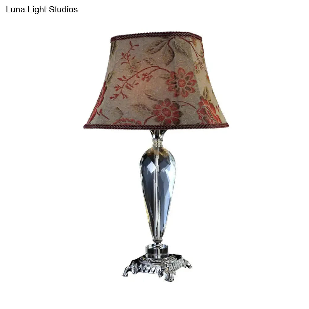 Rustic Single Bulb Night Table Lamp with Flower Design and K9 Crystal Accents in Beige