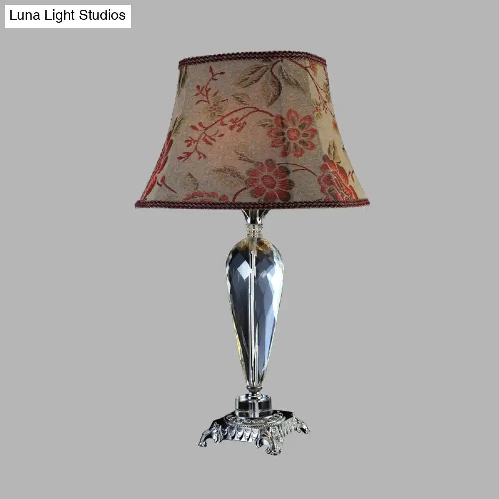 Rustic Single Bulb Night Table Lamp with Flower Design and K9 Crystal Accents in Beige