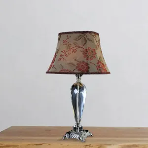 Rustic Single Bulb Night Table Lamp with Flower Design and K9 Crystal Accents in Beige